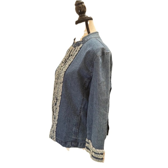 Ruby RD Denim Jacket Fray Ruffle Hook Eye Closure Western Boho 3/4 Sleeves SZ 14 - Picture 3 of 7